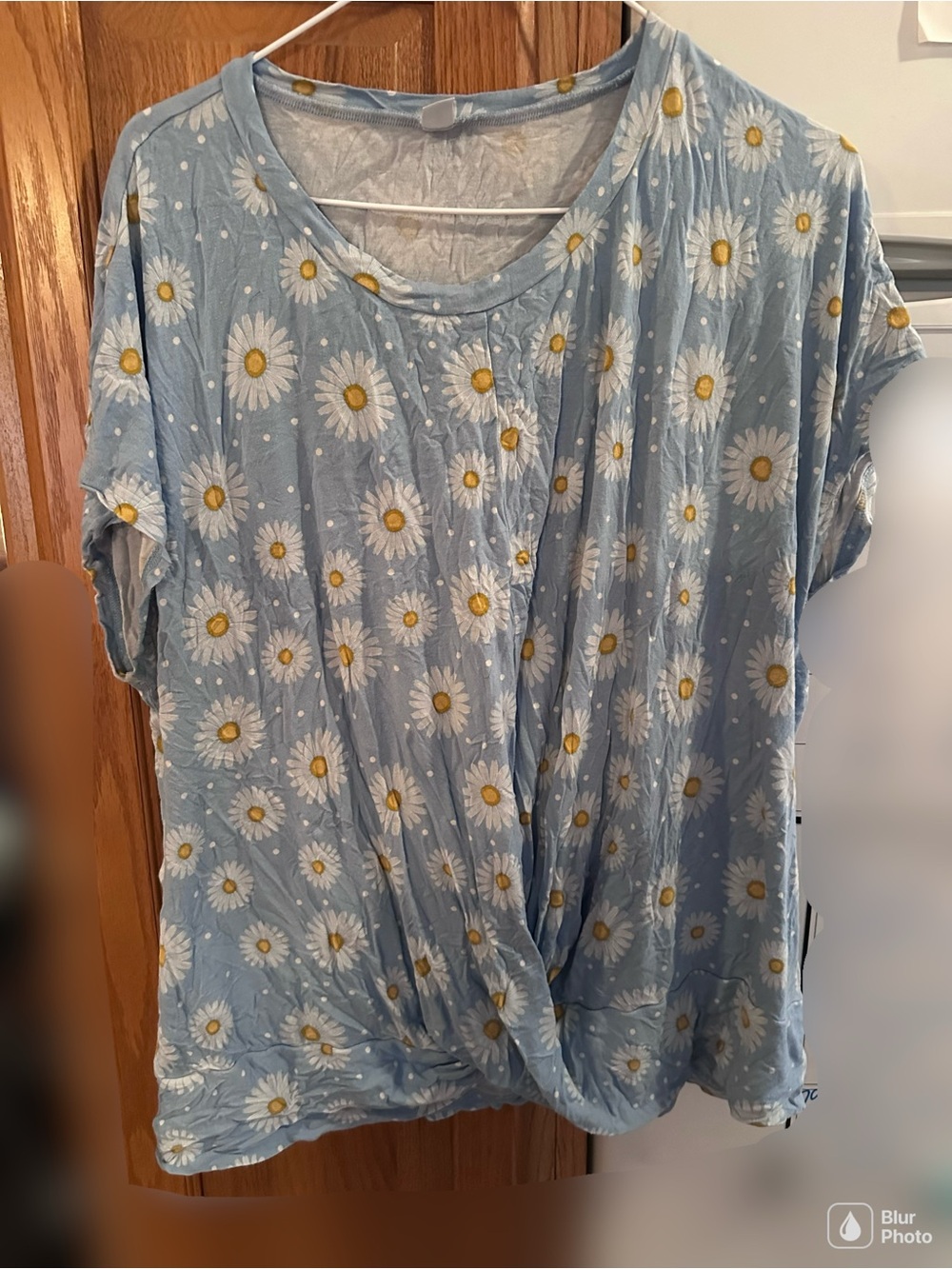 Light Blue Daisy Knot-Front Women’s Blouse